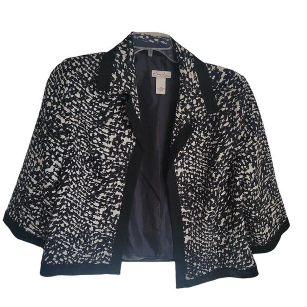 Kim Rogers Jacket Women 12P Black White Abstract Open‎ Front Wide Sleeve Trendy